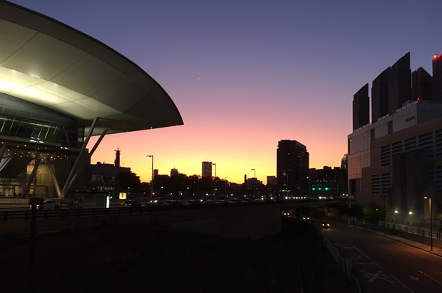 Sunset over downtown from near the South Boston convention center