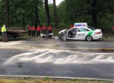 Remains of a crash on the Jamaicaway in Jamaica Plain