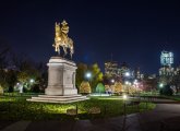 The George Washington statue in Boston's Public Garden at night