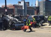 Flipped SUV on Summer Street in South Boston