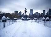 Snowy George Washington statue in Boston's Public Garden