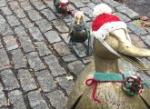 Mrs. Mallard in her Christmas finest in the Public Garden