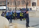 Car flip at I-93 entrance in downtown Boston