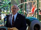 DCR Commissioner Leo Roy at Camp Meigs playground in Readville