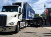 Truck parked the wrong way on Washington Street in Roslindale