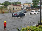 Flooded road in Saugus.