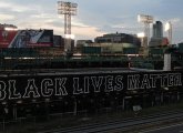 Black Lives Matter along the Fenway side of the turnpike