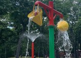 Basketball lodged in a Hyde Park playground spray fountain