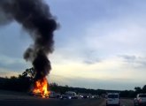 Flames and smoke from one of the crashes