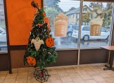 Christmas tree decorated for Halloween