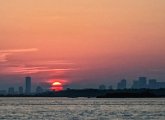 Sunset over Boston Harbor and downtown Boston