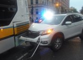 Honda CRV into the back of an MBTA bus