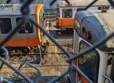 Old Orange Line cars at Forest Hills