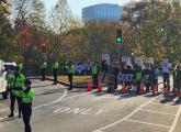 Protesters calling for a ceasefire in Gaza on the Cambridge side of the bridge