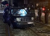 Smashed SUV on Green Line tracks