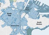 Map showing parts of the South End and surrounding areas that could flood in the future