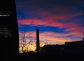 Vivid blue and orange sunset over MIT