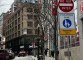 Pedestrian Only sign on Franklin Street downtown - with cars