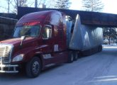 18-wheeler with some major trailer damage at Canton bridge