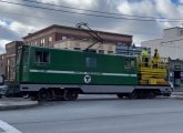 Green Line maintenance vehicle making its way up Commonwealth Avenue