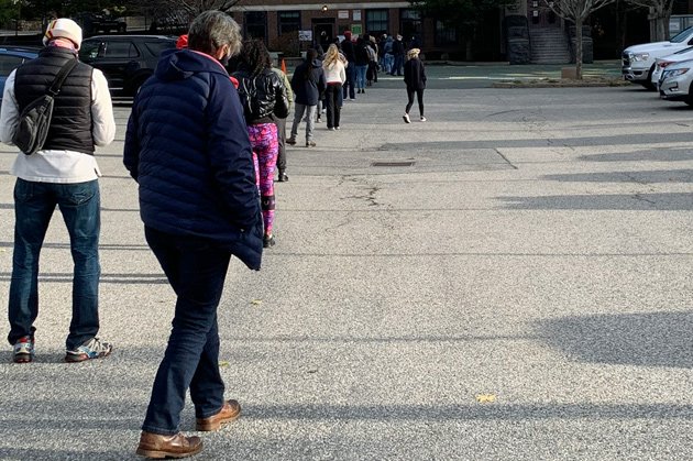 Line at the Conley School on Poplar Street in Roslindale