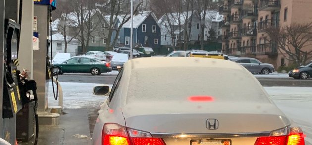 Snow-covered rear window