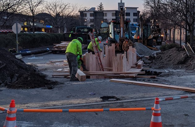 Water main repairs outside Roche Bros.