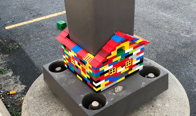 Lego house on Harborwalk along Fort Point Channel