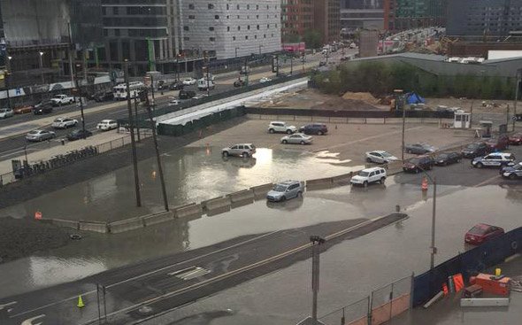 Flooded parking lot