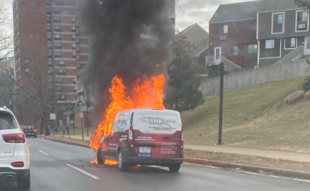 Van on fire on the Jamaicaway