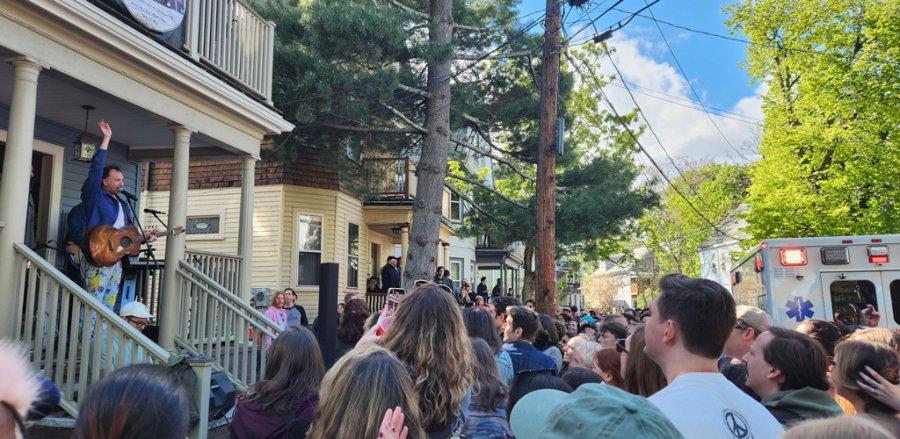 Guster on stage as crowd parts for ambulance