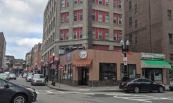 Corner of Harrison and Beach - the one-story building