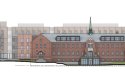 Rendering of proposed Poor Clare Nuns project, with existing building in front