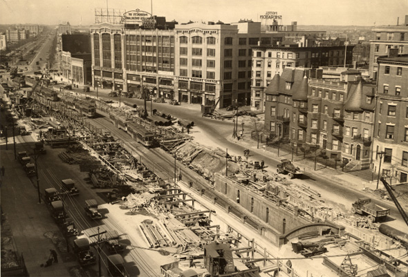 Kenmore Square: Trolley tunnel under construction