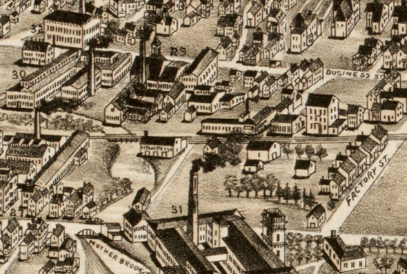 1890 aerial view of Hyde Park Avenue and Mother Brook