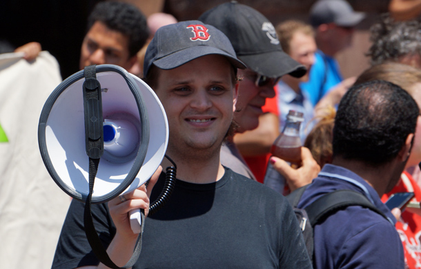 Wayfair worker addresses the crowd